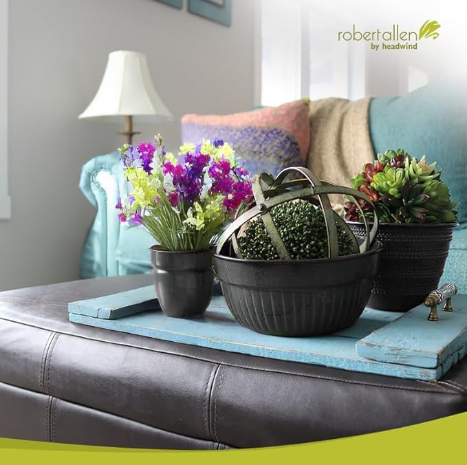 Headwind Glazed Ironstone Boutique Collection Cascade Bowl Plant Pot – Graphite Color 8 Inch Pot for Indoor Plants - Planters for Indoor Plants - Ideal Succulent Planters by Robert Allen