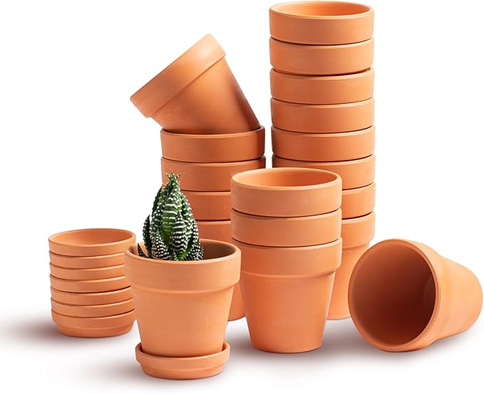 HERDUK 3 Inch Terracotta Starter Pots with Saucers – Clay Planting System for Seedlings, Cuttings & Succulents, Reliable Drainage for Healthy Roots, Ideal for Beginners & Small Spaces