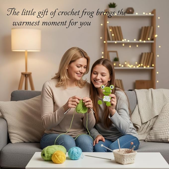 qyqkfly Positive Crochet Frog Teen Girl Gifts Trendy Stuff Valentine's Day Birthday Gifts for Women Men Desk Home Decor Thanksgiving Friend Coworkers Girlfriend Boyfriend Emotional Support Accessory