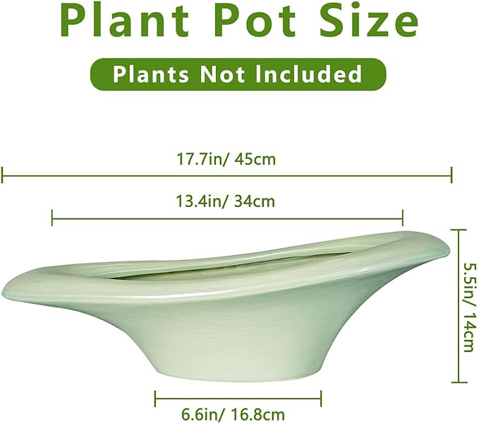 Teagas Ceramic Bonsai Pots - Large Succulent Planter 18 Inch Plant Pot Indoor Succulent Pot with Drainage Hole Outdoor Planter Bonsai Tree Pot for House Home Garden Decor Green
