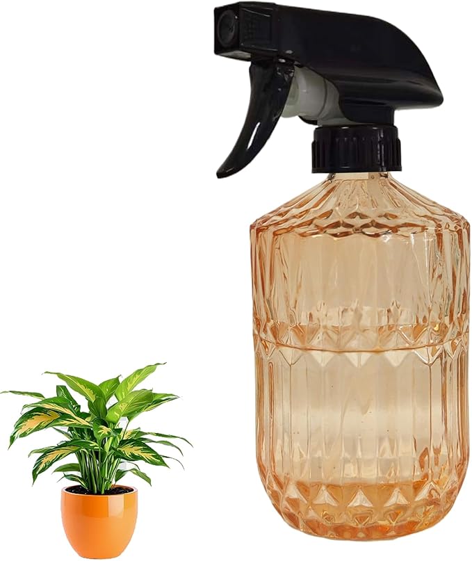 Glass Handheld Spray Bottle, 15oz Refillable Plant Mister Bottle, Water Spray Bottle with Adjustable Mist Nozzle for Indoor Flowers, Outdoor Gardening, Cleaning, Hair and Pets Care (Orange)