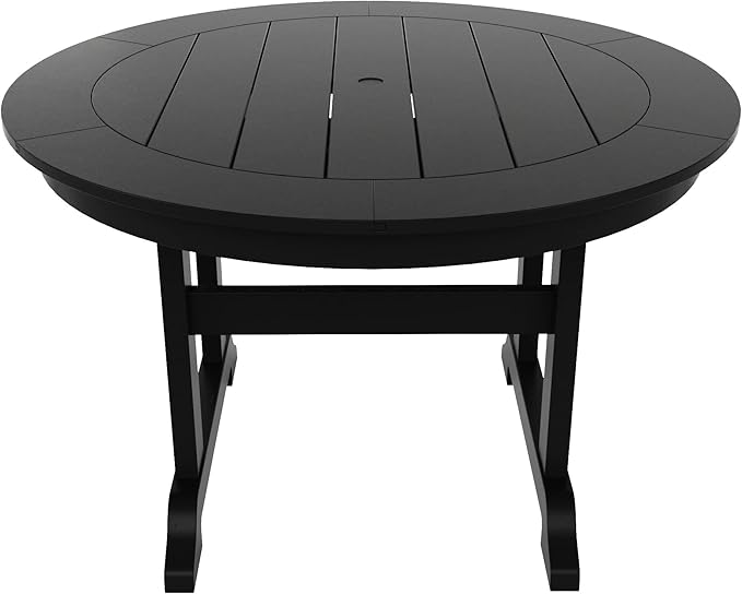 WestinTrends Malibu 5 Piece Adirondack Patio Dining Set, All Weather Poly Lumber Outdoor Table and Chairs Furniture Set, 47" Trestle Round Dining Table and 4 Adirondack Dining Chair, Black
