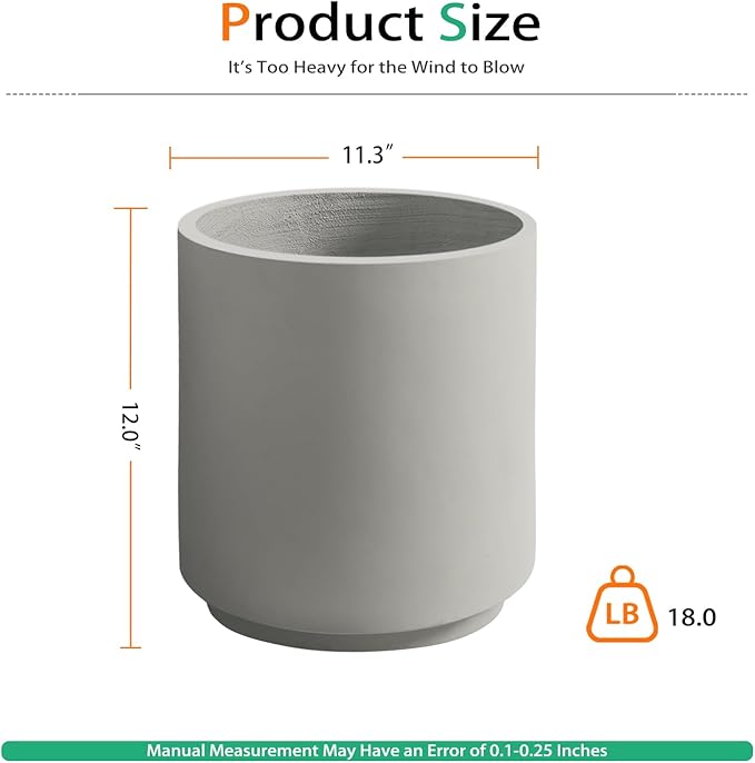 Heyzier Round Concrete Planter Outdoor Indoor, Large Cement Plant Pots for Flowers (Gay, 12 inch)