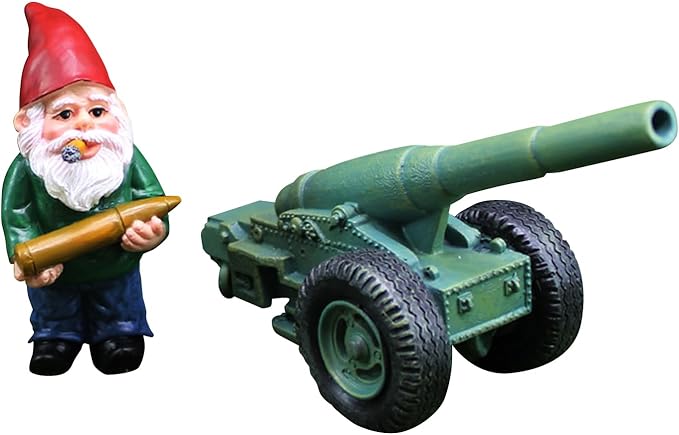 Funny Garden Gnome Statue with Cannonball and Cannon Cart, Military Gnome Decorations for Outdoor Indoor Lawn Statue Patio Yard, Halloween Christmas Thanksgiving Gifts