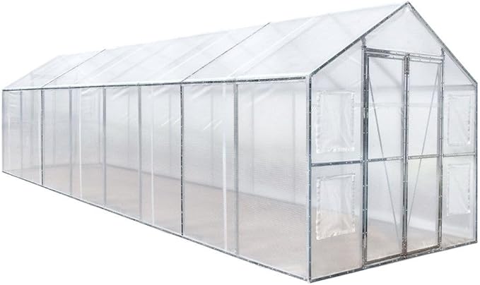8x26ft Commercial-Style Greenhouse with Solid Galvanized Steel Frame High-Strength PVC Cover Rolled-up Side Windows Enhanced Ventilation