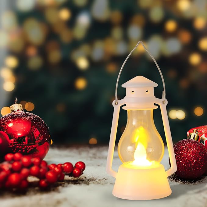 12Pcs LED Mini Vintage Lanterns Decor Indoor Decorative Outdoor Hanging Lantern Decorative Small Candle Lanterns Farmhouse Decor for Wedding Centerpiece,Halloween,Christmas,Farmhouse Decorative