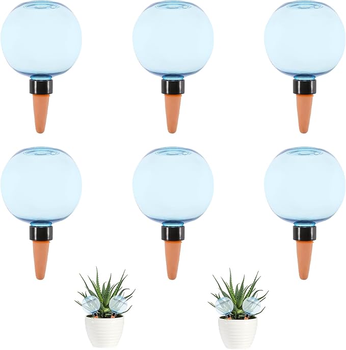 6 Pack Self Watering Globes 17oz Large Plant Watering Globes Top Fill, Self Water Planter Insert Indoor/Outdoor Plastic Water Bulbs Slow Release Terracotta for Plants, Blue