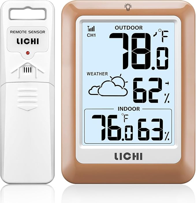 Indoor Outdoor Thermometer Wireless Weather Station, Internal External Thermometer Hygrometer, Home Batteryoperated Temperature Humiditymonitors330 Feet (About 100 Meters) Backlight Display