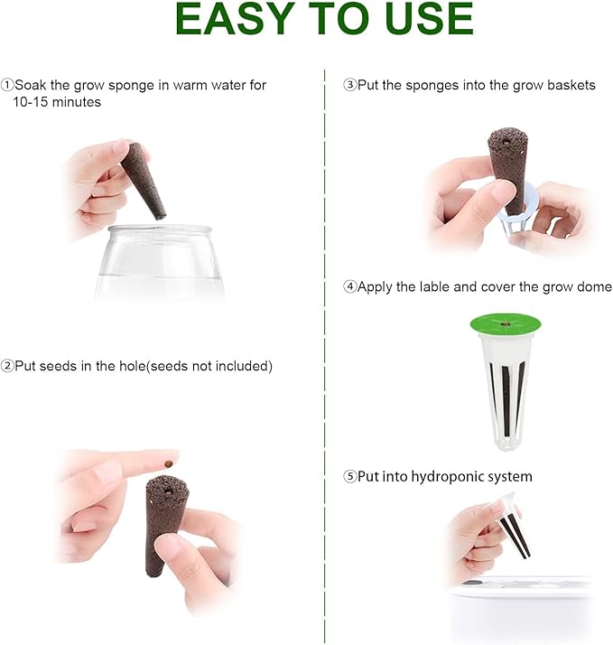 Hydroponic Supplies Accessories for Aerogarden Pods, Seed Pods Kit with 12pcs Grow Sponges, 12Grow Baskets, 24pcs Labels, Seed Starter Pods for Hydroponic Growing System