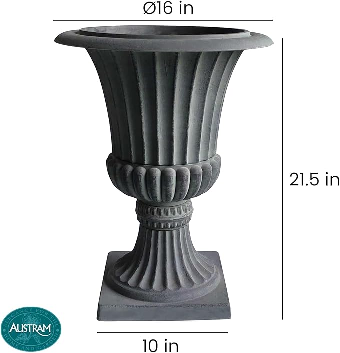 Austram Urn Planters 22", Set of 2, Tall Stone-Resin Pedestal Planters for Outdoor Plants, Large Front Porch Decor, Patio Garden Pots, Outdoor Urns for Entryway, Porch & Deck, Grey Plant Pot