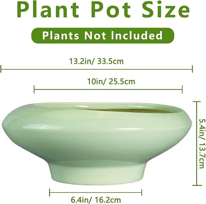 Teagas Ceramic Bonsai Pots - Large Succulent Planter 13 Inch Plant Pot Indoor Succulent Pot with Drainage Hole Outdoor Planter Bonsai Tree Pot for House Home Garden Office Decor Green