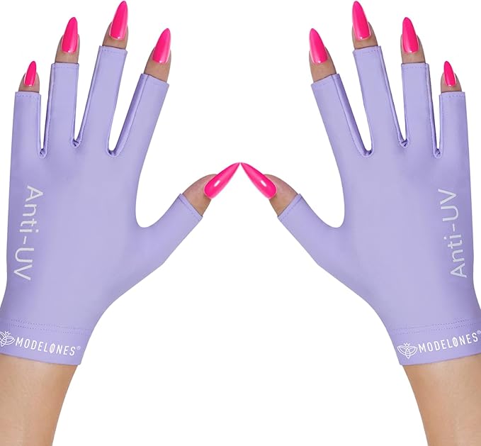 modelones UV Gloves for Gel Manicures, Professional UPF99+ Anti UV Protection Gloves for Gel Nail Lamp (Purple)