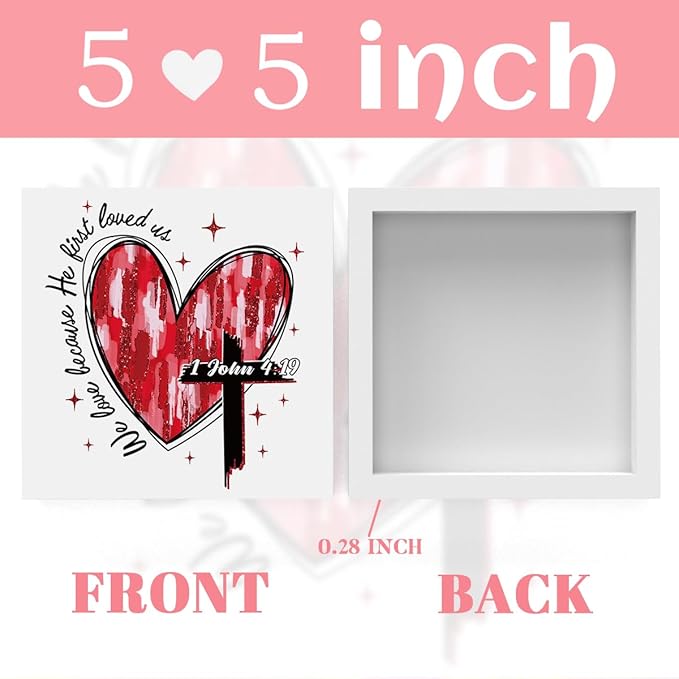 Valentines Day Decorations, Valentines Day Gifts for Her Him, Gift for Boyfriend Girlfriend, Heart Cross Jesus Bible Verse Anniversary Christian Wooden Box Sign Wife Home Office Bedroom Desk Decor