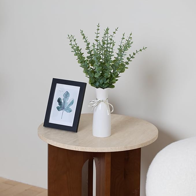 Grecezvk Faux Plants Indoor - Artificial Eucalyptus Stems in White Vase, Small Fake Greenery for Farmhouse Home Decor, Bathroom, Office, Classroom & Kitchen (Sage Green)