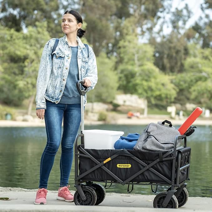 Whitsunday Collapsible Wagon with Tailgate for Camping Outdoor (Dark Grey, No Table)