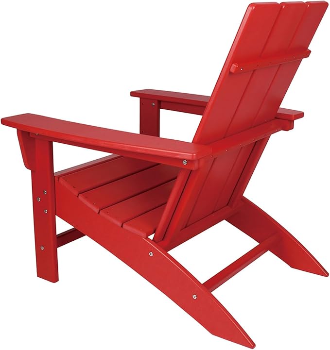NewTechWood Flat Top Adirondack Patio Chair Weather Resistant, Easy Installation, Widely Used in Outdoor, Fire Pit, Deck, Lawn, Outside, Garden Chairs (Ruby Red)
