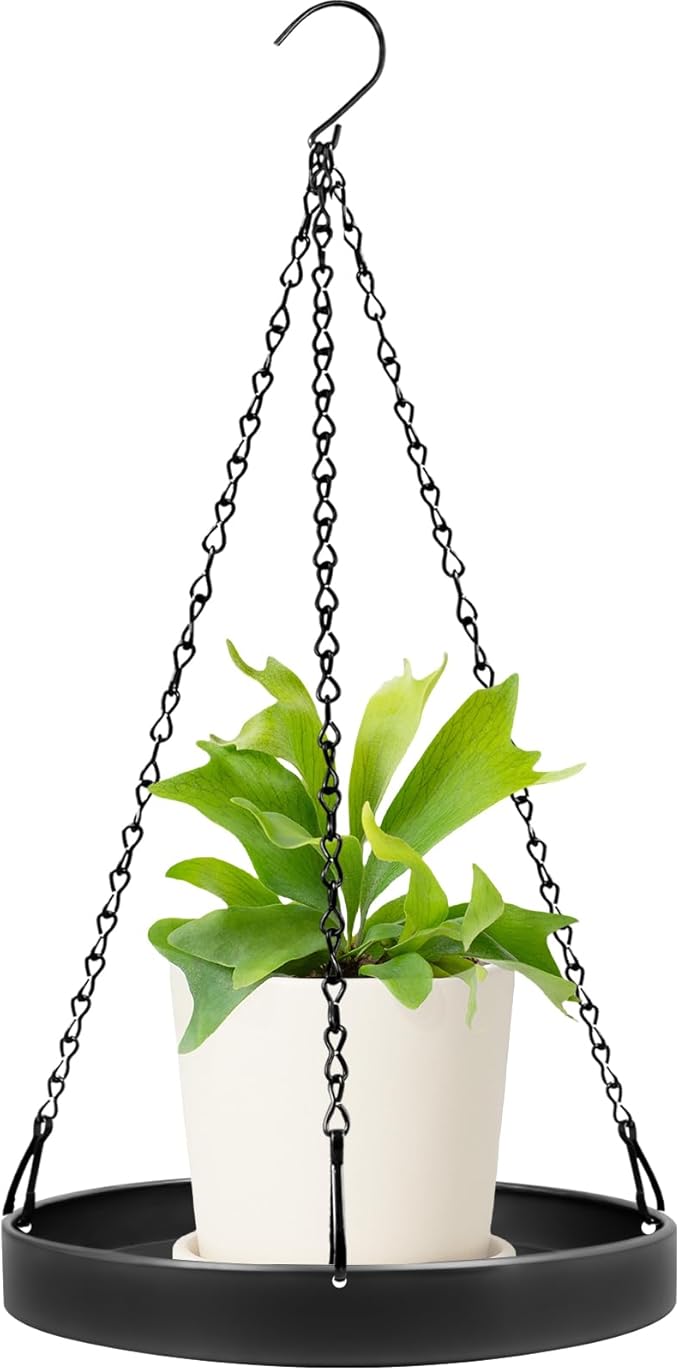 PIKAMAO Plant Hanger Indoor Outdoor, Hanging Planter Baskets for Outdoor Indoor Plants, Hanging Plant Holder for Plants, Metal Window Plant Hanger, Black Hanging Plant Shelf, 1 Pack