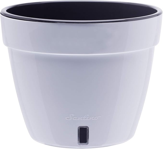 DECOPOTS - 3 Pack - Self Watering Planter - Modern Flower Pot with Water Level Indicator - 6.3" Tall - for All House Plants, Flowers, Herbs (Diameter 7.9", White - Black)
