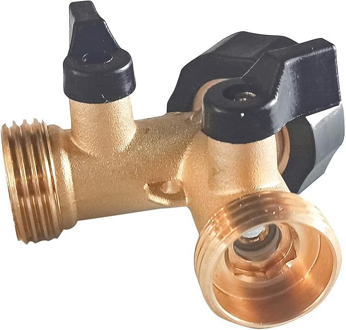 Hourleey Brass Garden Hose Splitter 2 Way, 3/4 Inch Hose Connector Tap Splitter, Hose Y Splitter, Hose Spigot Adapter 2 Valves with Extra Rubber Washers (1)