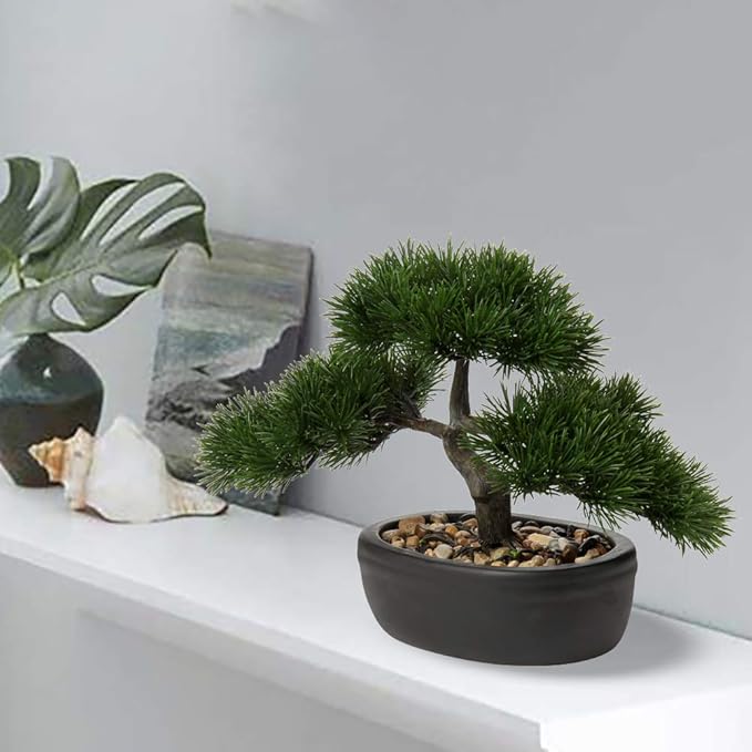 Artificial Bonsai Tree Juniper Faux Plants Indoor Small Fake Plants Decor with Ceramic Pots for Home Table Office Desk Bathroom Shelf Bedroom Living Room Farmhouse Decorations
