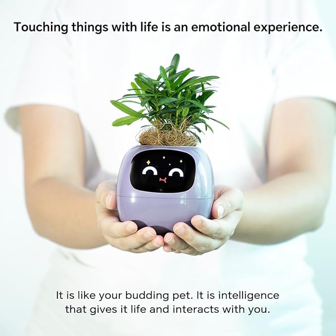 Smart Pet Planter, Smart Plant Pot, With Artificial Intelligence, Time Weather Display, And Multiple Expressions Animation,Lovely Plant Companion, For Desktop Decoration, Gifts,Plant-Free (White)