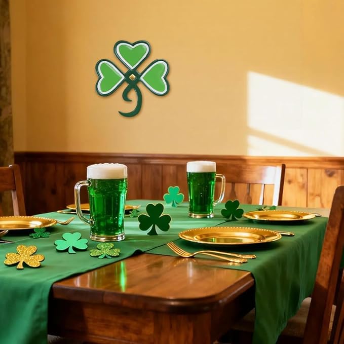 YEAHOME St Patricks Day Shamrock Wall Decorations, 11'' Metal Clover Wall Art Decor, Lucky Shamrock Yard Garden Decor Hanging for Home Front Door, Kitchen, Bathroom, Bedroom, Indoor & Outdoor