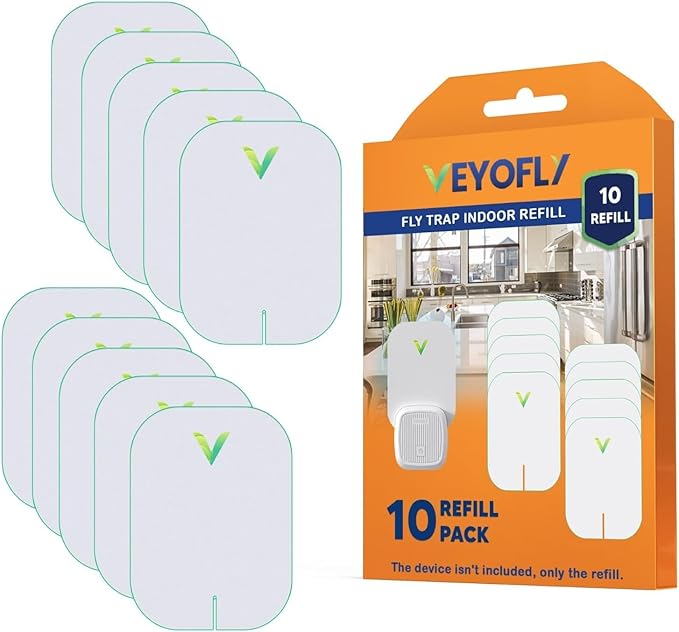 VEYOFLY Gnat Traps for House Indoor Refill, Fly Trap Indoor, Fruit Fly Traps for Indoors, Fly Catcher Indoors, Fly Trap, Plug in Catch for Fruit Flies, Moths, Gnats, Mosquito Trap (Pack of 10 Refills)