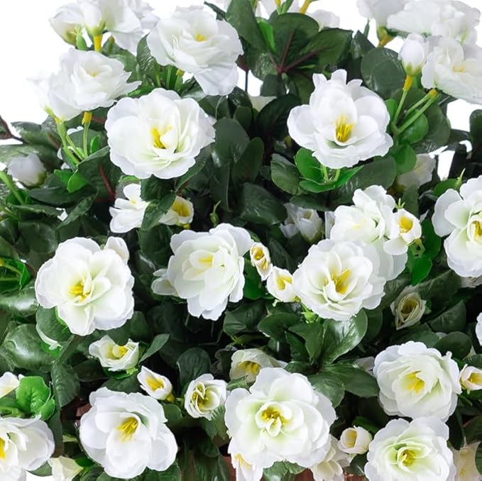 Ivydale Artificial Fake White Flowers Plants for Spring Outdoor Outside, Faux Silk Camellia UV Resistant Realistic for Front Door Porch Patio Balcony Garden Yard Decor, 3 Large Bundles