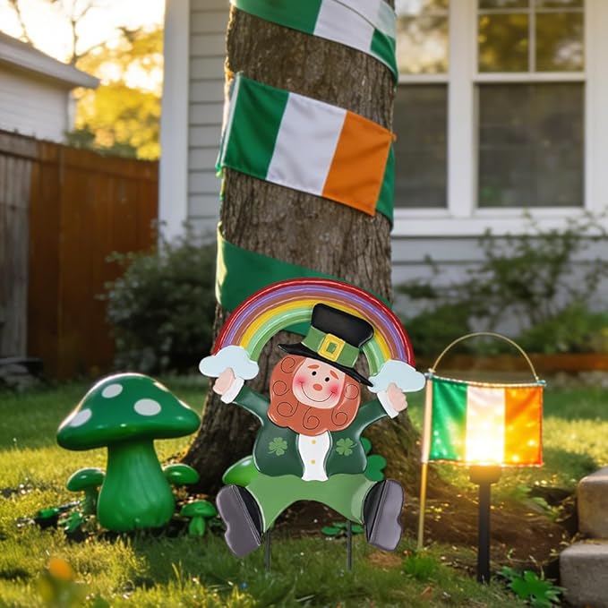 hogardeck St Patricks Day Decorations Outdoor, Leprechaun Rainbow Decorative Garden Stakes for St Patricks Day Decor, Luck Yard Sign Saint Patricks Day Decorations for Home Outside Backyard Porch Lawn