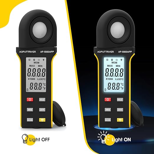 Light Meter,Lux/Foot Candles Meter with Bluetooth,0.1~400,000 Lux with 270º Rotating Sensor,Light Meter for Plants, Car Headlights, Home & Office LEDs