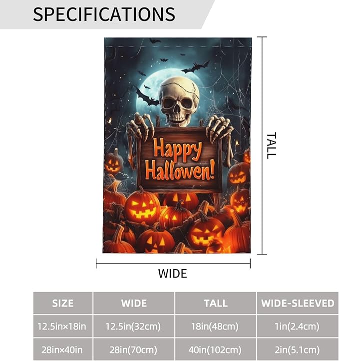 Halloween Skull Garden Flag Vertical Double Sided Outdoor Yard Flags 12.5x18 Inch Burlap Banners for House Lawn