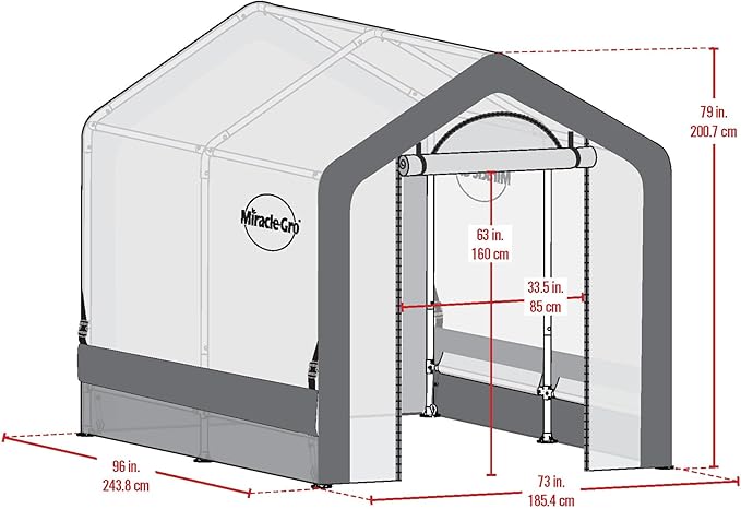 Miracle-GRO 6' x 8' x 6' All-Season Indoor/Outdoor Backyard Garden Greenhouse and Compact Waterproof Plant Shelter, Translucent