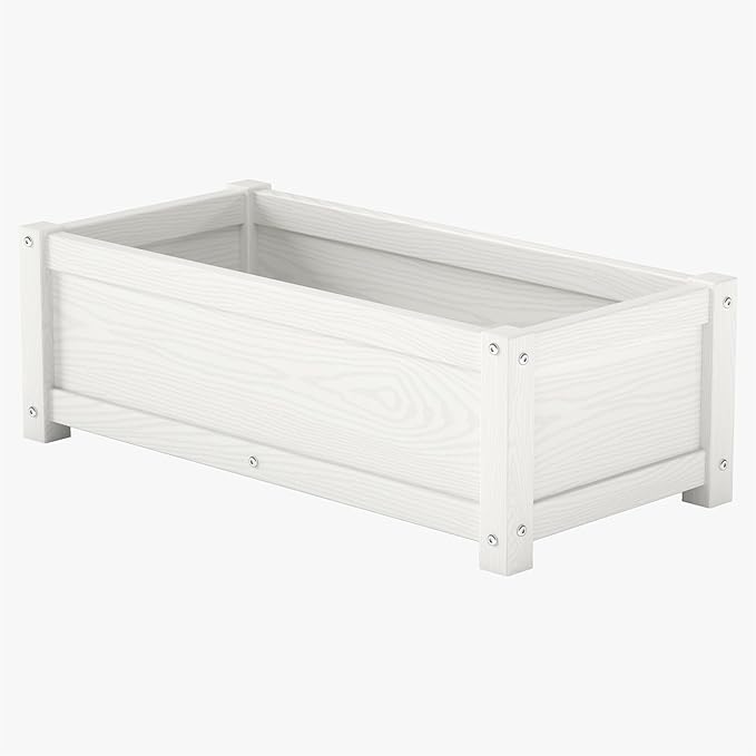 HDPE Planter Box, All-Weather Outdoor Garden Bed Easy to Assemble, Drainage System, Low Maintenance, Non-Fading, for Flower/Herb/Seed (White)