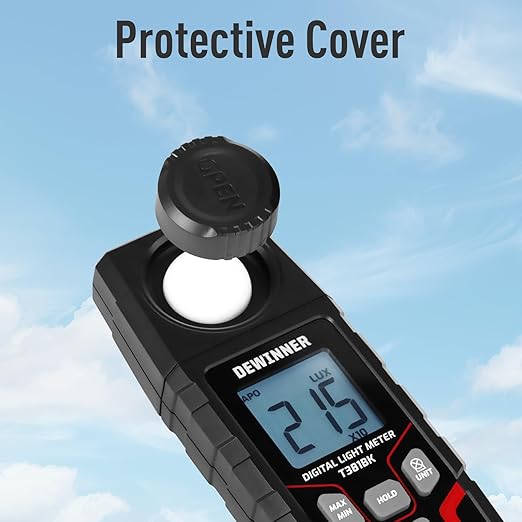 DEWINNER Digital Illuminance Light Meter – 0-200,000 Lux Light Tester for Plants, LED Grow Lights, Car Headlights – Candles Meter, 8X/s Sampling, 120° Angle, Backlit Display (Battery Included)