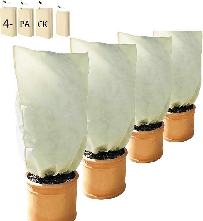 BATULU,Frost Cloth Plant Freeze Protection, 4-Packfrost Blankets for Outdoor Plants,31.4 × 39.3 Inchesplant Frost Protection Covers.