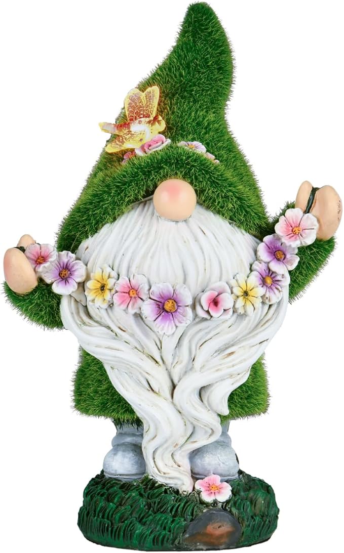 Cynkeyee Garden Gnomes Outdoor Decor Light - Funny Garden Decorations Solar LED for Yard Patio, Home Garden Statues Ornaments, Housewarming Gifts for Family Green 5.5x3.5x8.5 Inch