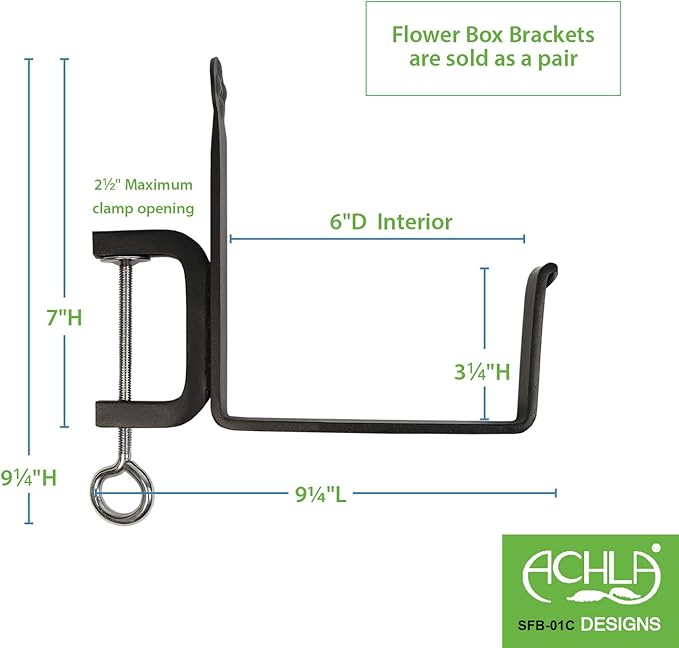 Achla Designs SFB-01C Clamp-On Flower Box, 6" Deck Bracket, Black