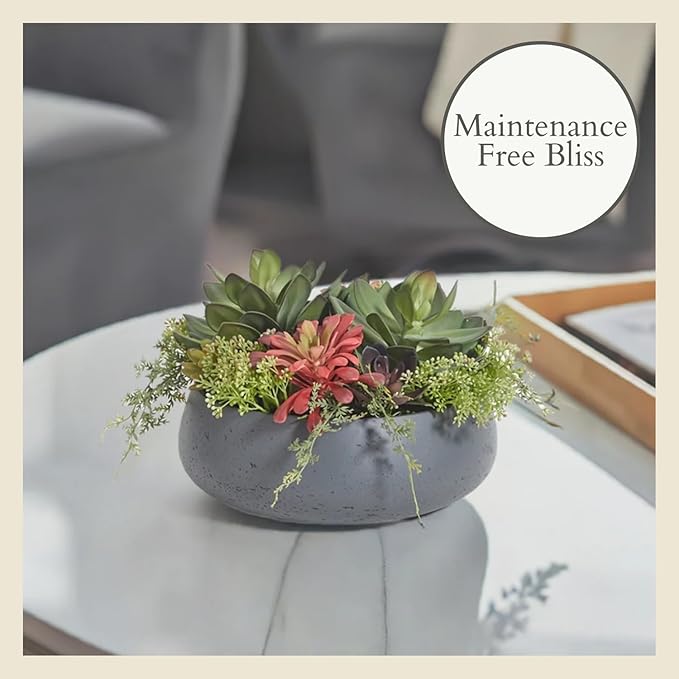 CG Hunter Faux Succulent Arrangement, Premium Artificial Indoor Plant Enhances Interior Design, Display on Any Surface in Your Home Adding an Inviting Touch of Nature, Grey Planter Pot Included