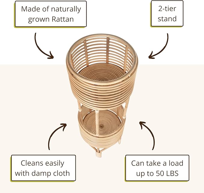 KOUBOO Rattan Indoor Two-Tier Plant Stand, Natural Planter, Large, Brown