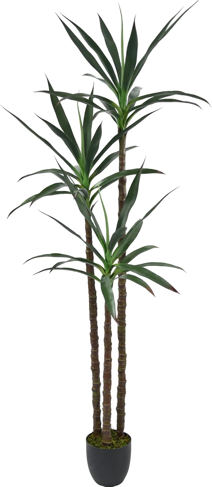 Artificial Tree 6ft Faux Agave Plant with 45 Leaves and 3 Realistic Trunks,Fake Floor Potted Artificial Tall Plants for Home Office Garden Decor Indoor (6Feet,1Pack)