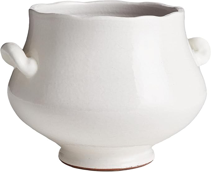 MY SWANKY HOME Elegant White Ceramic Curvy Urn Shaped Planter Traditional Farmhouse Scalloped Indoor