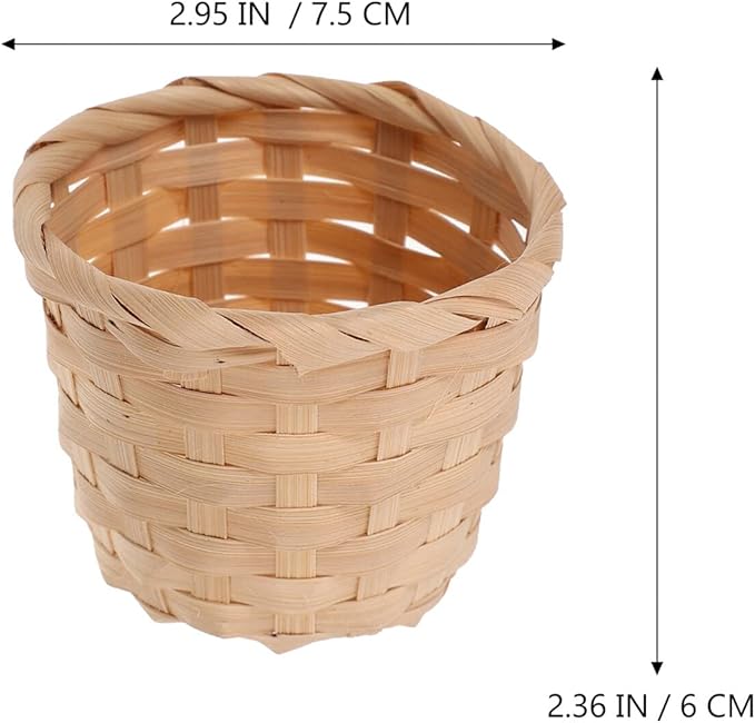 10pcs Small Woven Baskets Desktop Small Flower Pot Wicker Basket Succulent Planters Pencil Holder Portable Wicker Desk Organizer for Desktop Storage Garden Decor, 7.5x7.5x6cm