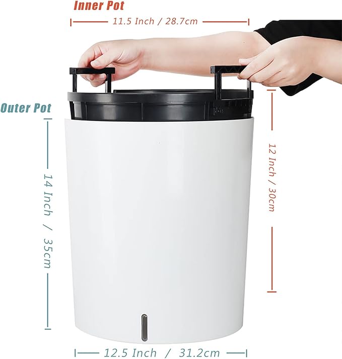 SAROSORA Large Round Self Watering Planter Pot 12.5'' 2-Pack for Home Garden Patio Tall Tree(White 2-Pack)