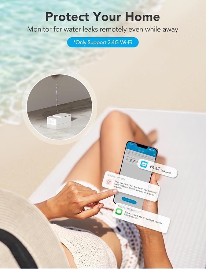 GoveeLife Premium Smart Water Leak Detector 2 with 1968ft Ultra-Long Range, WiFi Water Sensor with SMS/Email/APP Push and Sound Alarm, 5-Year Battery Life, Suitable for Home, Basement, Kitchen, 3 Pack
