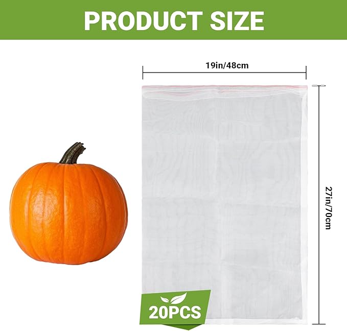 Mesh Fruit Tree Bags, 20 Pack 27 x 19 Inch Plants Protection Netting with Drawstring, Insect Bird Bug Barrier Net Cover for Garden Flower Bananas Vegetables Fruits Tree Shrub