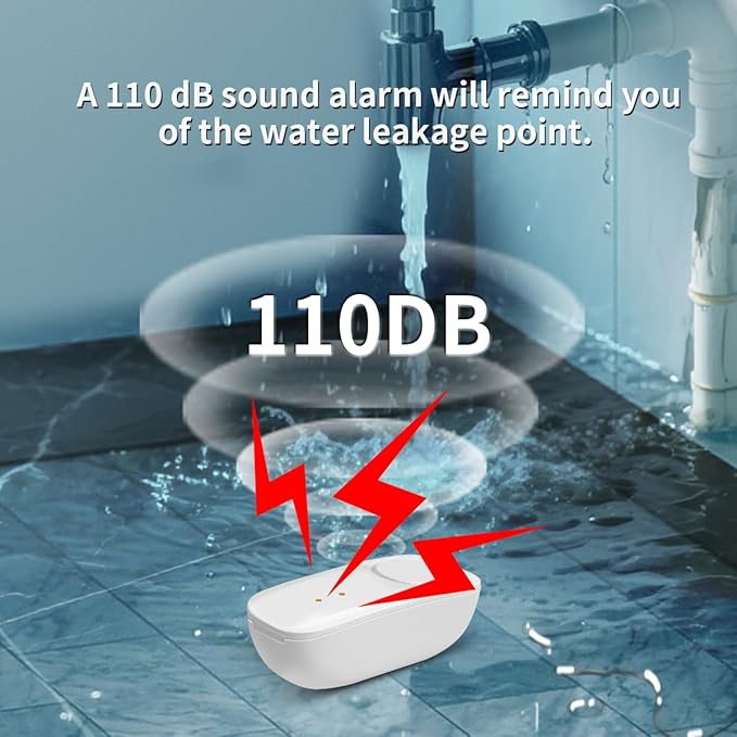 Easebloom Ultra-Long Range Water Leak Detectors (3-Pack), 2000ft/600m Ultra-Long Range Water Alarm & Leak Detector, 110dB Siren & Instant App Alerts, Suitable for Home, Basement, Kitchen