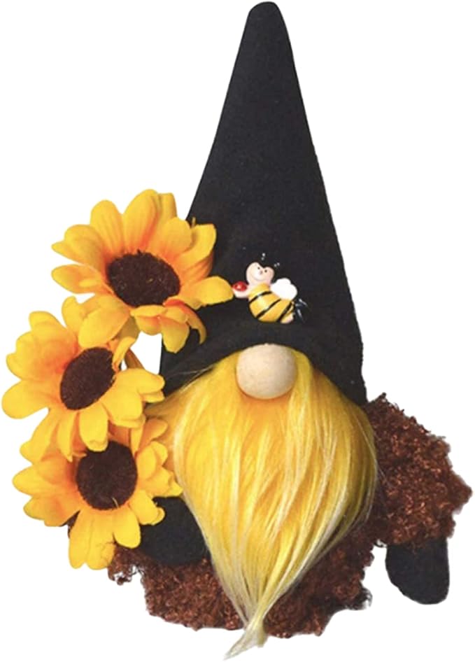 Gnome Plush Decorations for Home, Spring Summer Sunflower Gnome Decor, Handmade Faceless Plush Doll, Easter Gnomes Ornaments for Home Office Festival Decor (Black+Green)