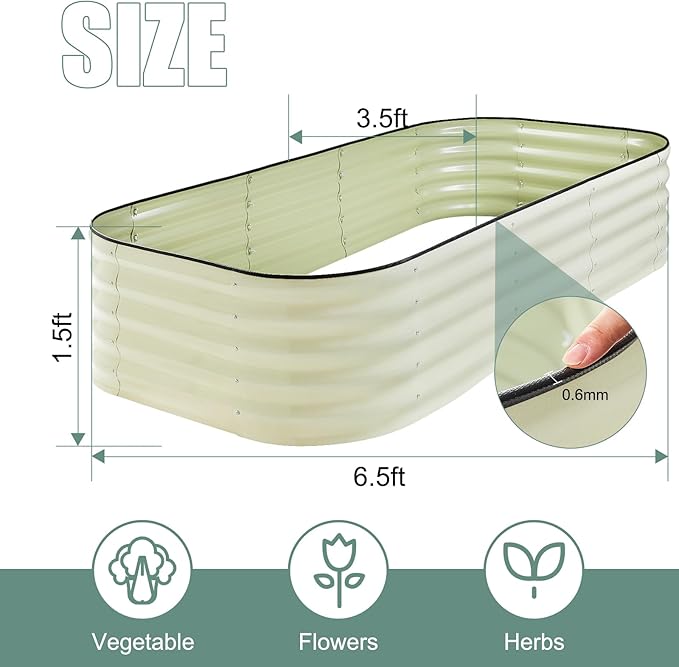 17" Tall 8x2ft Oval White Metal Planter Box for Outdoor Gardening 9-in-1 Modular Galvanized Raised Garden Bed, Heavy Duty Flower Beds, Porch Planters & Expandable Garden Beds Outdoor