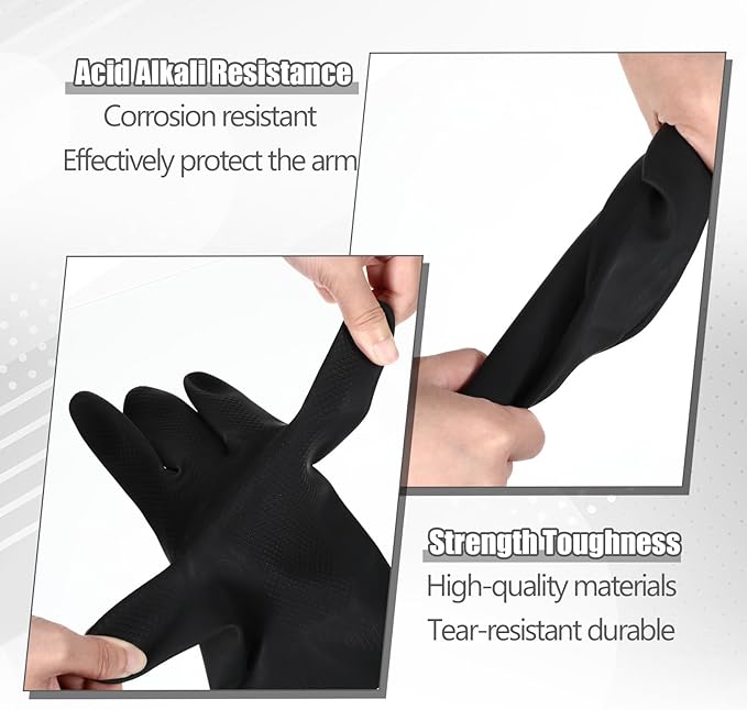 10 Pairs Chemical Resistant Latex Gloves, Heavy Duty Black Rubber Gloves, Reusable Dishwashing Cleaning Glove, Cleaning Protective Safety for Car Home Lab (Large)
