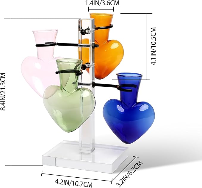 YYHglass Clear Plants Propagation Stations Terrarium Kit Birthday Gift for Women for Indoor Home Office Decor Acrylic Plant Accessories - 4 Love Hear Vase